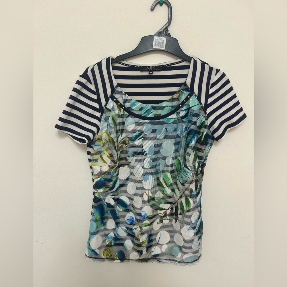 Vex stripe t shirt with mesh polka dots detailing size4 summer beach vacation